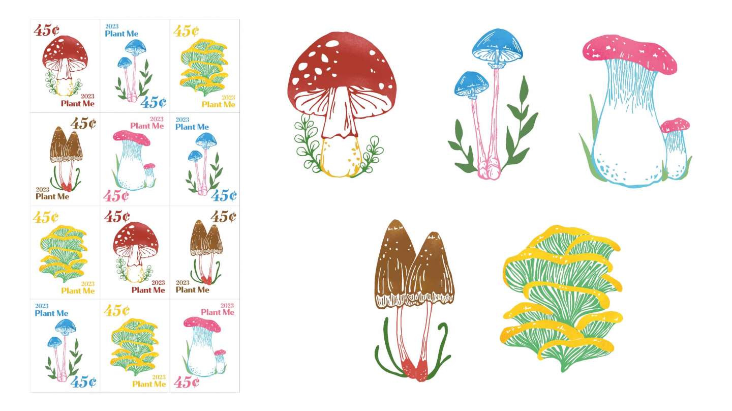 Mushroom Seeds Stamps Design